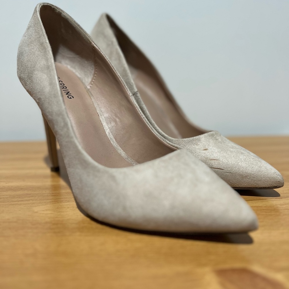Nude suede heels